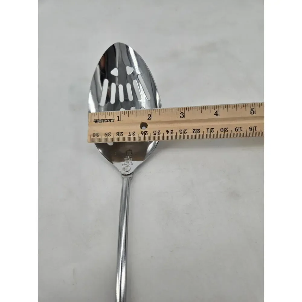 Vintage Ekco Slotted Serving Spoon Avocado Green Plastic Handle Kitchen Utensil